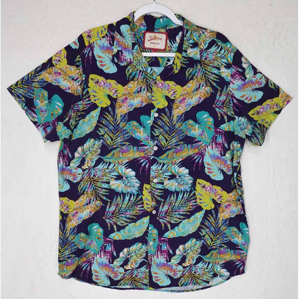 Joe Browns Shirt Mens L 42 44 Tropical Floral Rayon Short Sleeve Button‎ Down